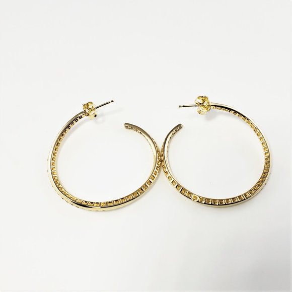Vintage 14 Karat Yellow Gold Diamond Hoop Earrings #8522 - Picture 2 of 7